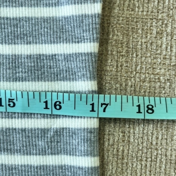 White House Black Market Ribbed Gray & White Steiped Top with bling trim - Picture 11 of 15